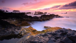 Rocky beach sunset clouds lights - a few rock free wallpaper for desktop