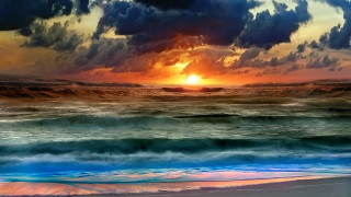 Sunset ocean waves beach mystical - wave free wallpaper