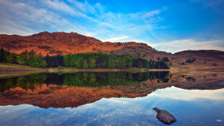 Mountain lake trees sky reflections 2 - a mountain range free wallpaper