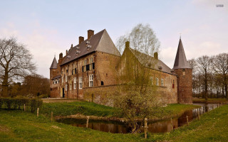 Large brick building towers pond - barthel bruyn free wallpaper