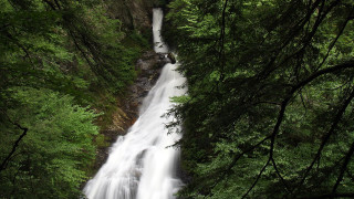 Waterfall forest person tiltshift nature - the side of the waterfall free wallpaper