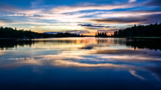 Sunset lake clouds trees reflection 2 - a sunset in the background free wallpaper