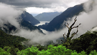 Valley lake mountains clouds forest - a view of a valley free wallpaper