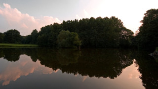 Lake trees clouds sunset reflections - a few cloud free wallpaper