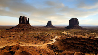 Desert river mountains cloudy sky - two large rock free wallpaper