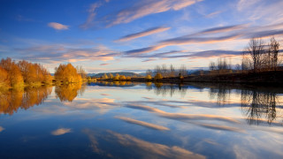 Lake trees clouds sunset horizon - beautiful landscape free wallpaper for desktop