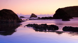 Sunset lake mountains reflection beach - rock free wallpaper