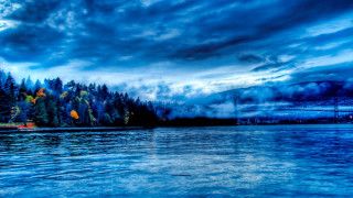 Lake forest cloudy sky boat - a forest in the background free wallpaper