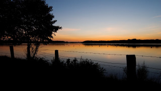Sunset lake fence trees citylights - a fence and trees free wallpaper