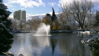 Cherryl fountain snow trees building - cherryl fountain free wallpaper