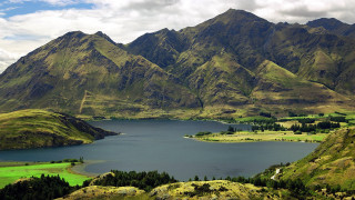 Mountain lake trees sky landscape - a lake in the middle of it free wallpaper