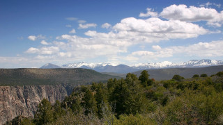 Mountain range trees clouds snow 2 - incoherent free wallpaper