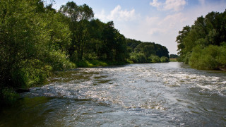 River forest water clouds mountains - impressionist free wallpaper