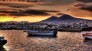 Boats lake snowy mountains cityscape - snow covered mountains free wallpaper
