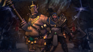 Men standing room statue giant - epic fantasy character art free wallpaper