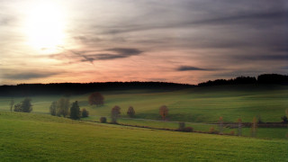 Sunset fence trees cloudy sky - a fence and trees free wallpaper