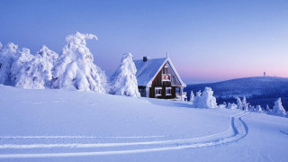 House snowy landscape mountains trees - edi rama free wallpaper
