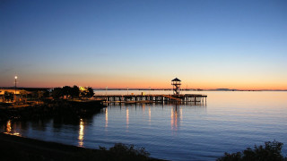 Pier light tower sunset lake - a pier free wallpaper