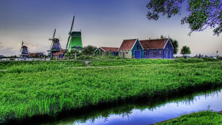 Windmills river field houses ecological - arie smit free wallpaper