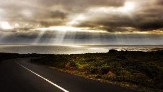 Ocean road crepuscular rays cityscape - crepuscular ray free wallpaper