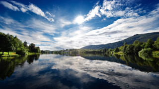 Lake mountain sky trees shore - the shore free wallpaper