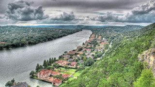 River forest hillside cloudy sky - david brewster free wallpaper