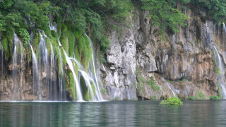 Waterfall island river forest tree - impressionist free wallpaper