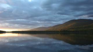 Lake mountain clouds sunset boat - allen tupper true free wallpaper