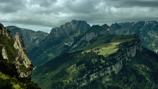 Mountain range cloudy sky forest 3 - a few mountain free wallpaper