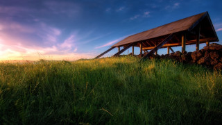 Wooden structure field sunset clouds - a sunset in the background free wallpaper