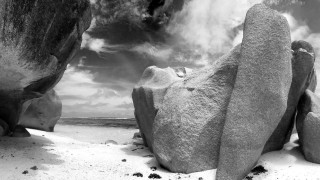 Black white rocks beach clouds - derold page free wallpaper