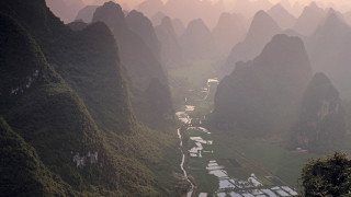 Valley mountains river houses naturalism - a few house free wallpaper
