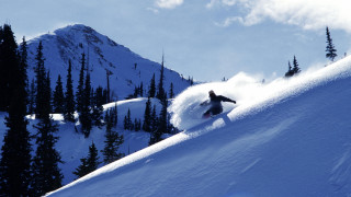 Snowboarding mountain sky trees nature - round free wallpaper