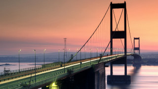 Dusk bridge city lights water - dusk free wallpaper