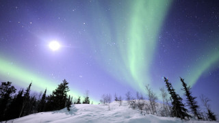 Bright green aurora borealis snowy - free new year wallpaper