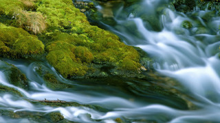 Mossy rocks stream impressionist waterfall - impressionist free wallpaper