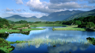 Mountain lake grass clouds sky - mountain and grass free wallpaper