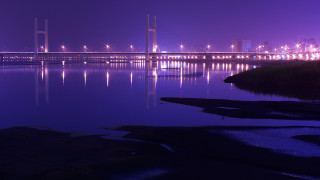 Night cityscape bridge water lights - a bridge free wallpaper