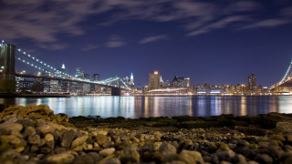 Night city bridge water rocks 2 - rock free wallpaper