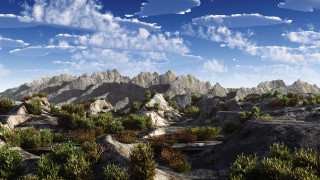 Landscape rocks plants clouds matte - photorealism free wallpaper