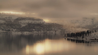 Lake snow mountains trees sun - a sun free wallpaper