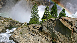 Rainbow waterfall rapids rocks nature - ansel adams free wallpaper