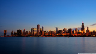 City skyline night water buildings - a few building free wallpaper