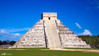 Pyramid field trees blue sky - magical free wallpaper for desktop