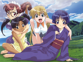 Anime girls field mountains kimono - an album cover free wallpaper