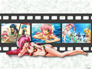 Pink anime girls beach bikini - a pink bikini free wallpaper