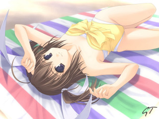 Girl lying knife yellow bow - a yellow bow free wallpaper