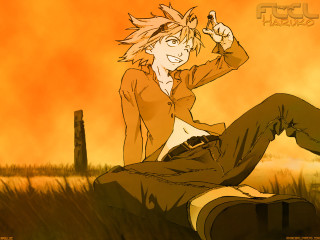Man sitting hand head yellow - orange sky free wallpaper