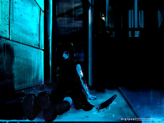 Gothic cyberpunk anime skateboard blue - a blue light free wallpaper