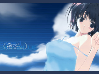 Woman blue dress clouds sky - blue free wallpaper